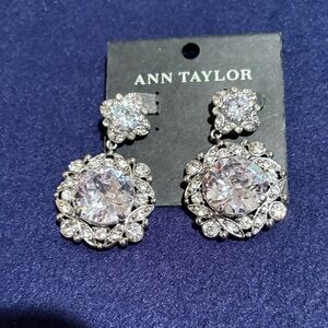 Ann Taylor Silver Crystal Halo Drop Earrings